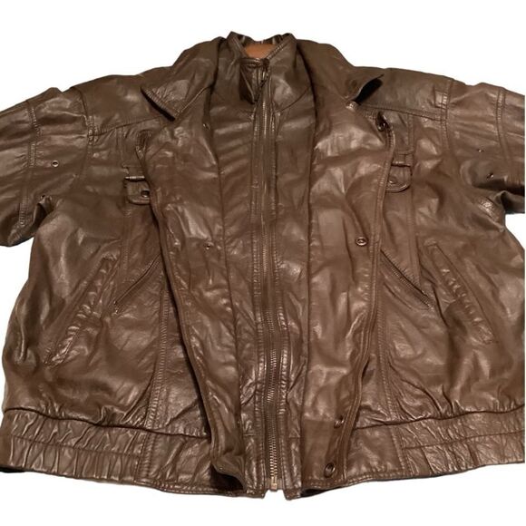 Vintage Brown Leather Motorcycle‎ Jacket - Stylish Biker Outerwear Sere Descript - Picture 4 of 16